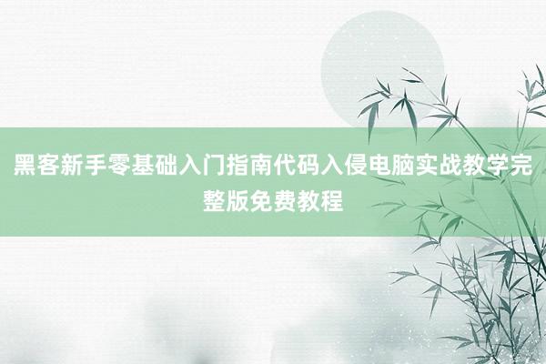 黑客新手零基础入门指南代码入侵电脑实战教学完整版免费教程